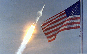 Rocket blast off & US flag